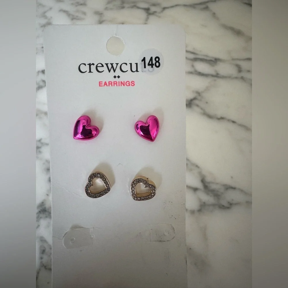 NWT Crewcuts Girls’ Heart Earrings Set of 2 – Pink & Crystal – One Pair Missing